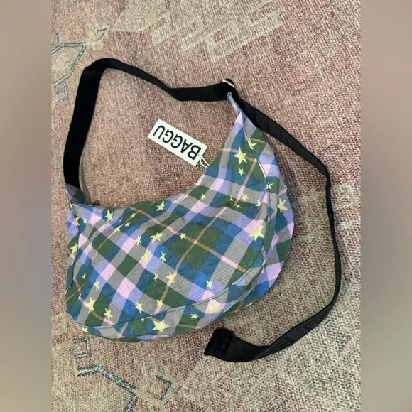 Baggu medium nylon crescent plaid star crossbody bag NWT - Picture 5 of 5
